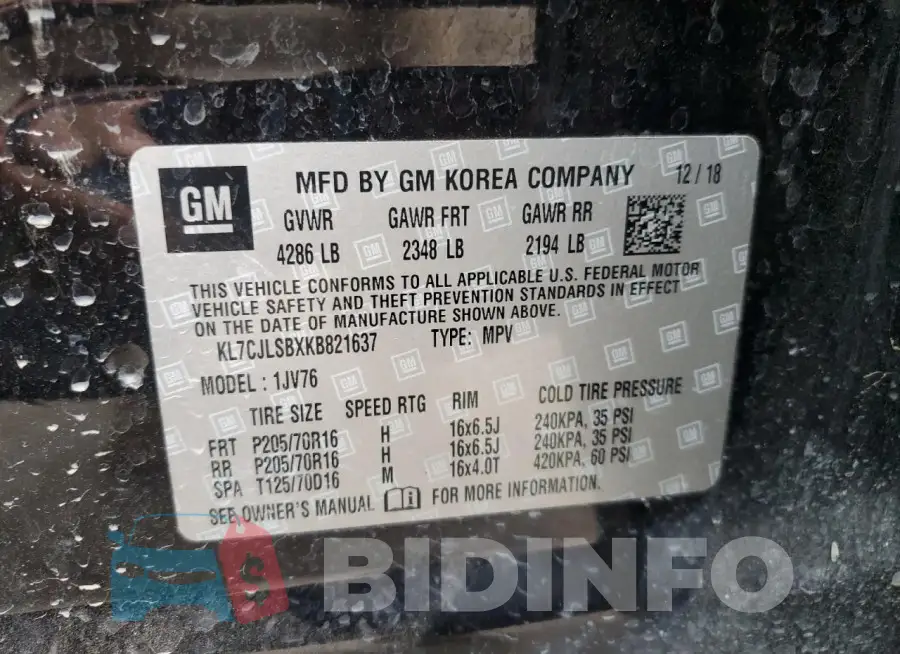 KL7CJLSBXKB821637 Photo# 13