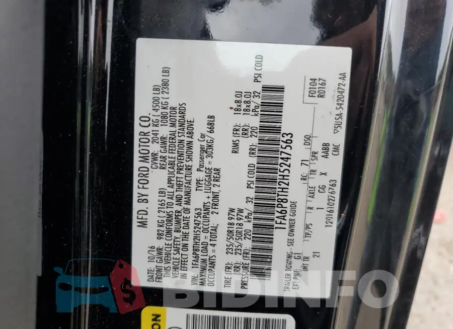 1FA6P8TH2H5247563 Photo# 13