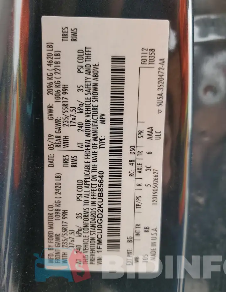 1FMCU0GD2KUB85640 Photo# 13