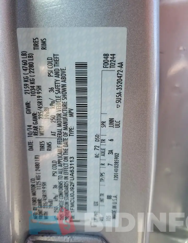 1FMCU0J92FUA63113 Photo# 13