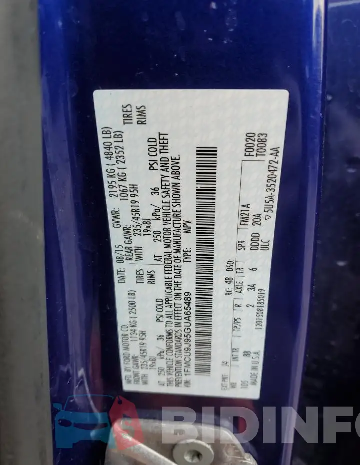1FMCU9J95GUA65489 Photo# 12