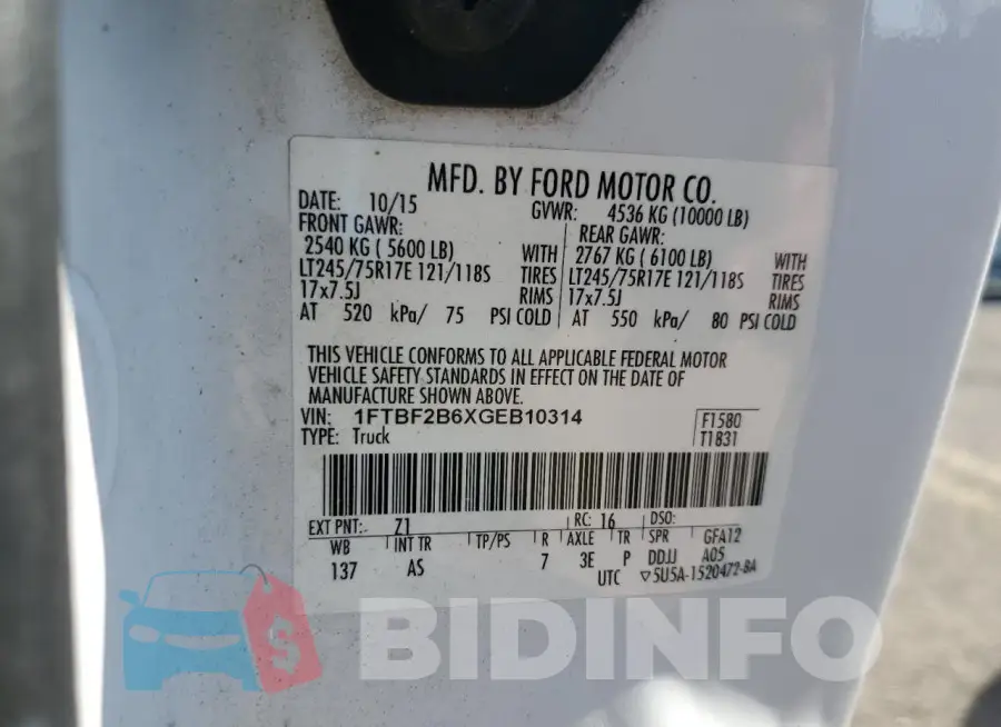 1FTBF2B6XGEB10314 Photo# 12