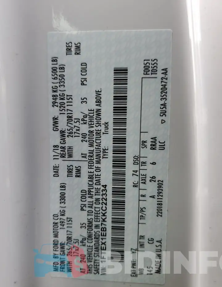 1FTEX1EB7KKC22334 Photo# 12