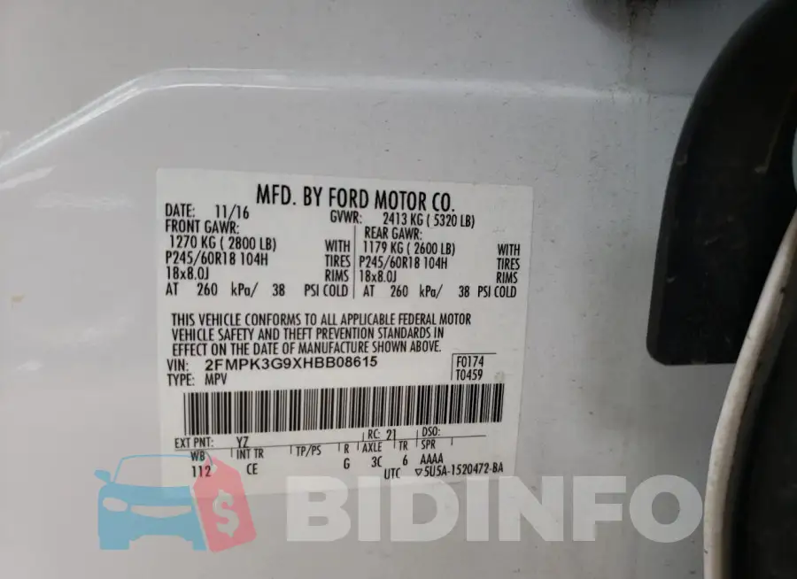 2FMPK3G9XHBB08615 Photo# 12