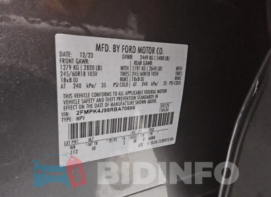 2FMPK4J98RBA70866 Photo# 14