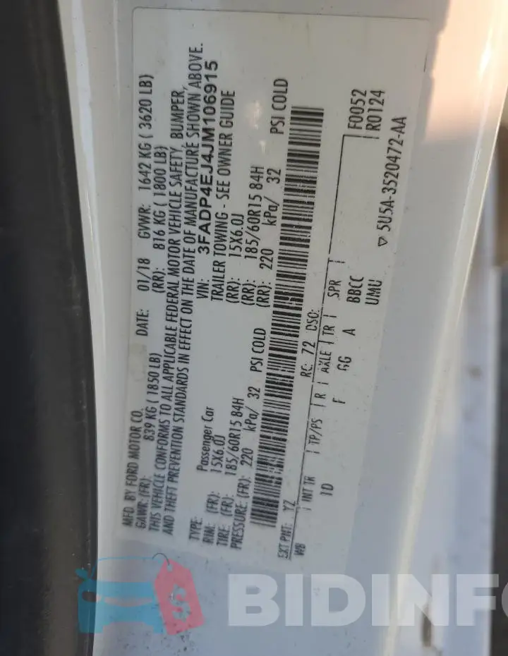3FADP4EJ4JM106915 Photo# 12