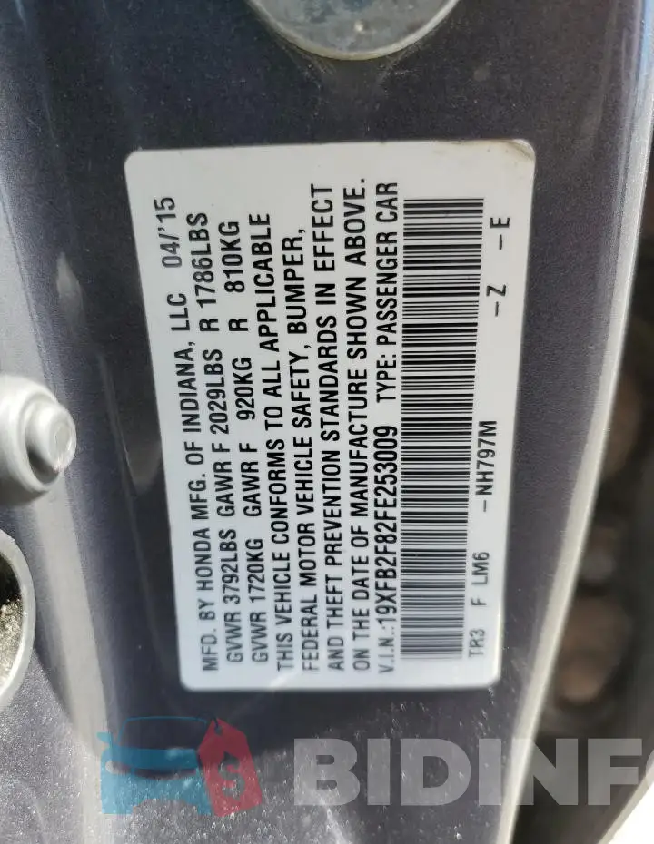 19XFB2F82FE253009 Photo# 12