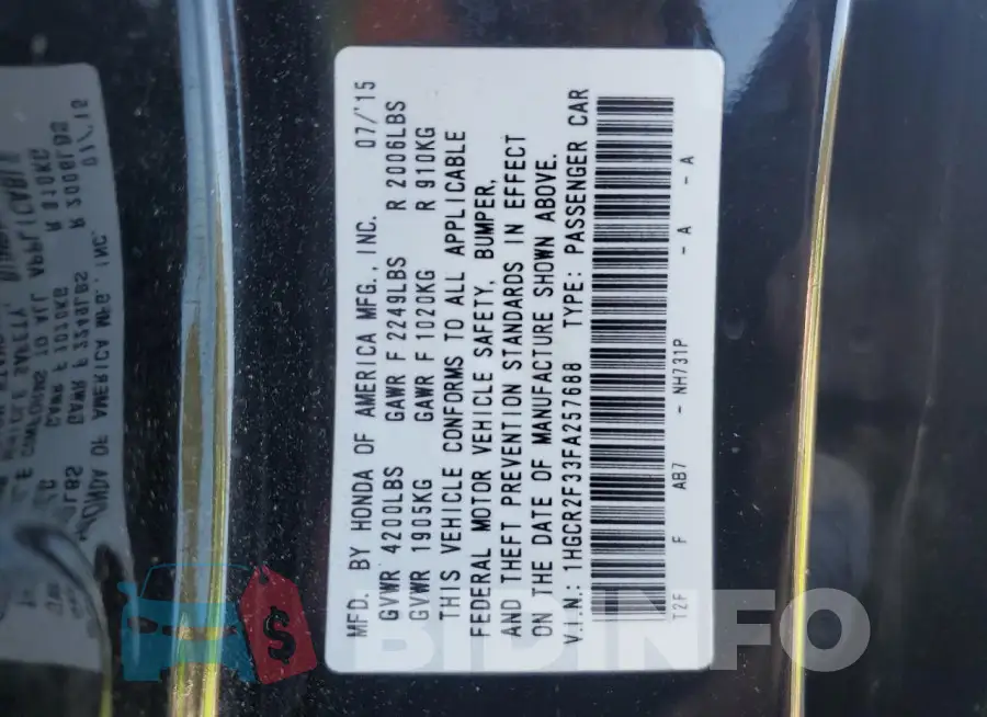 1HGCR2F33FA257688 Photo# 13
