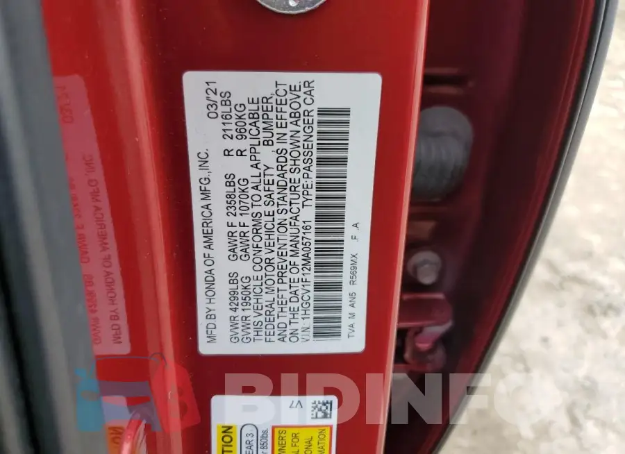 1HGCV1F12MA057161 Photo# 13