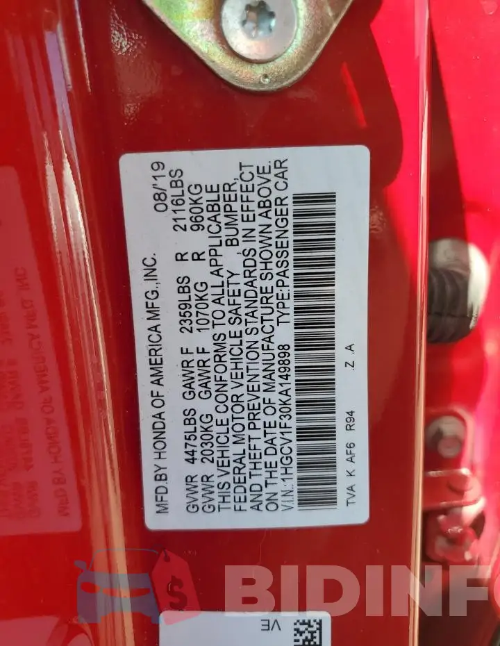1HGCV1F30KA149898 Photo# 12