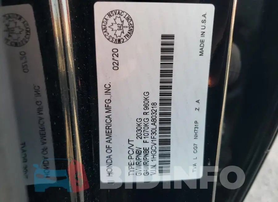 1HGCV1F30LA803218 Photo# 12