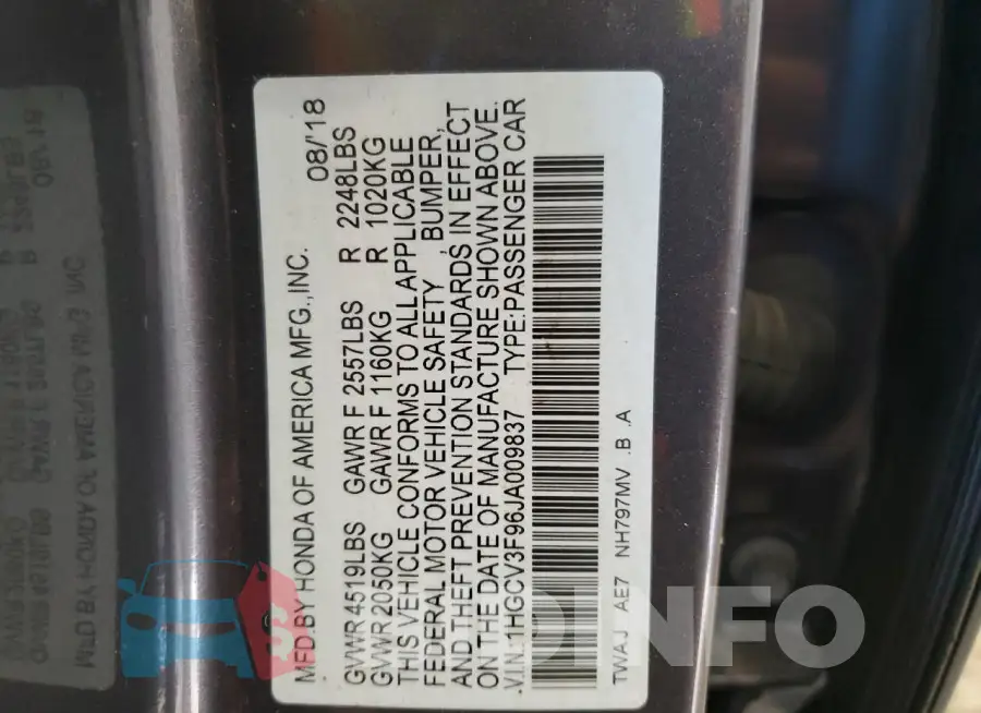 1HGCV3F96JA009837 Photo# 12
