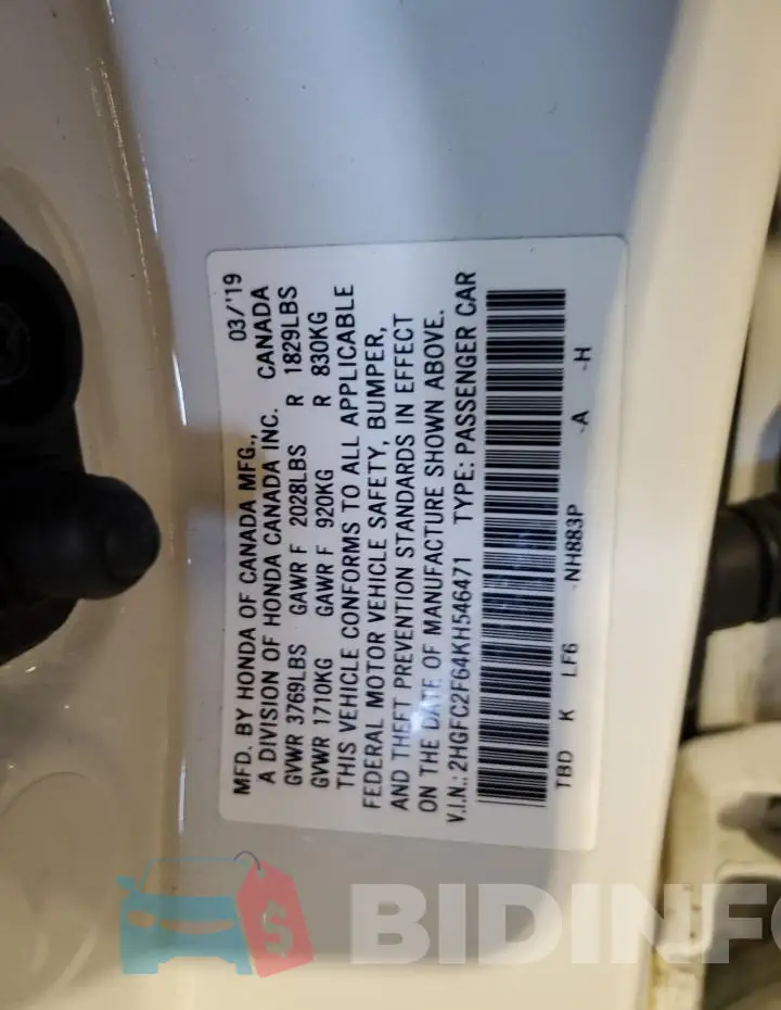 2HGFC2F64KH546471 Photo# 12
