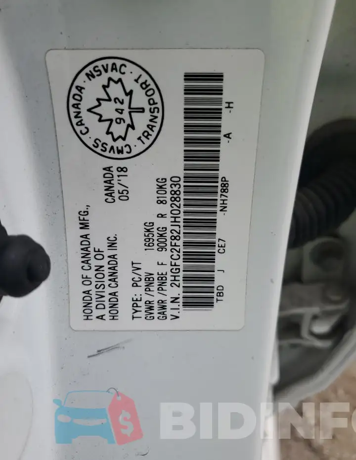2HGFC2F82JH028830 Photo# 12