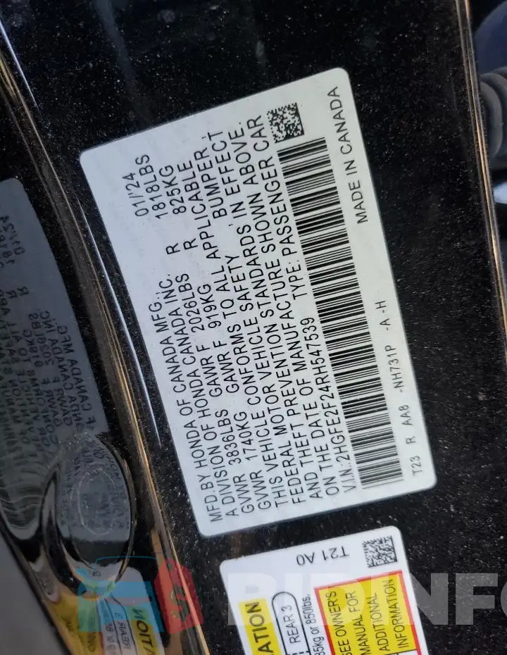 2HGFE2F24RH547539 Photo# 13