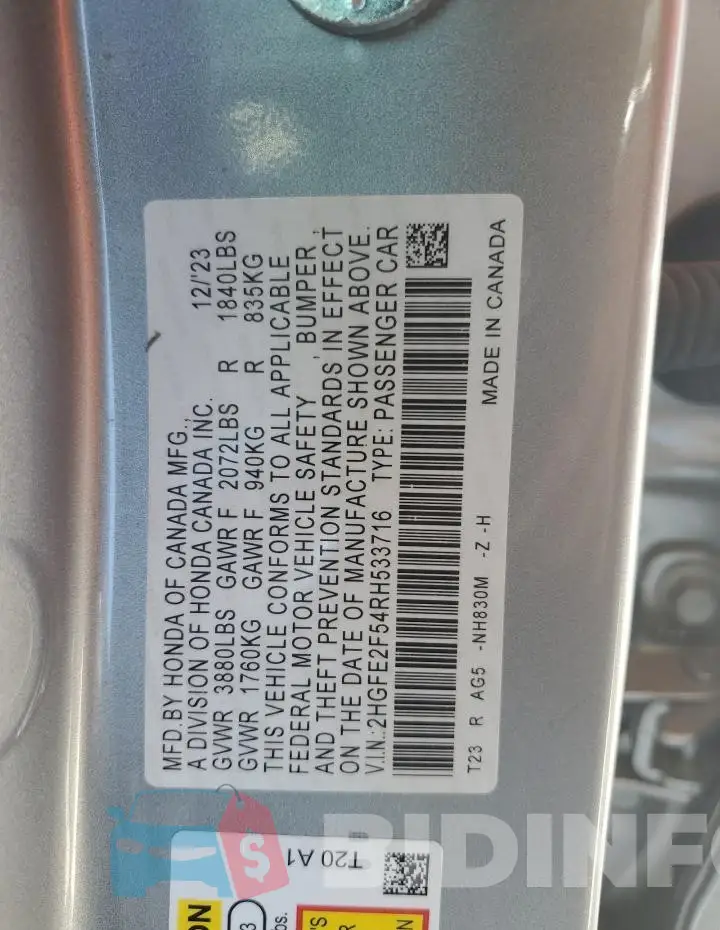 2HGFE2F54RH533716 Photo# 13