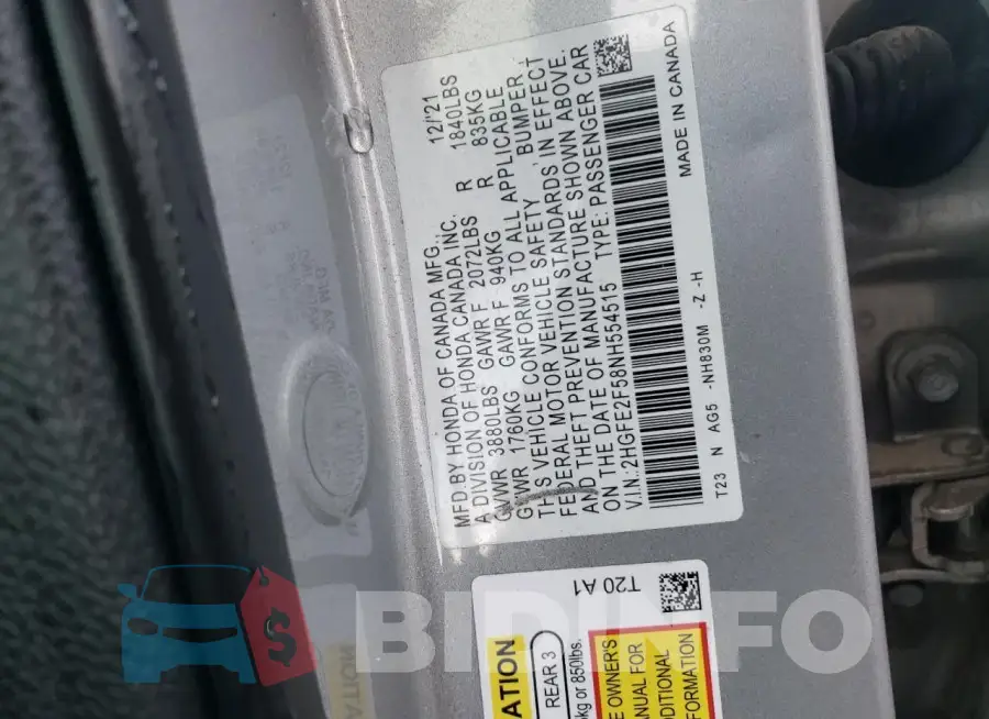 2HGFE2F58NH554515 Photo# 12