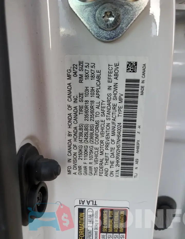 2HKRW2H57NH640024 Photo# 13