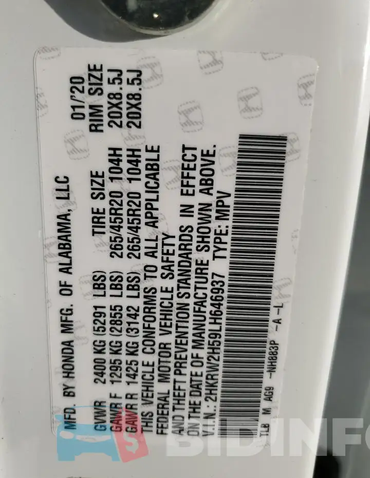 2HKRW2H59LH646937 Photo# 13