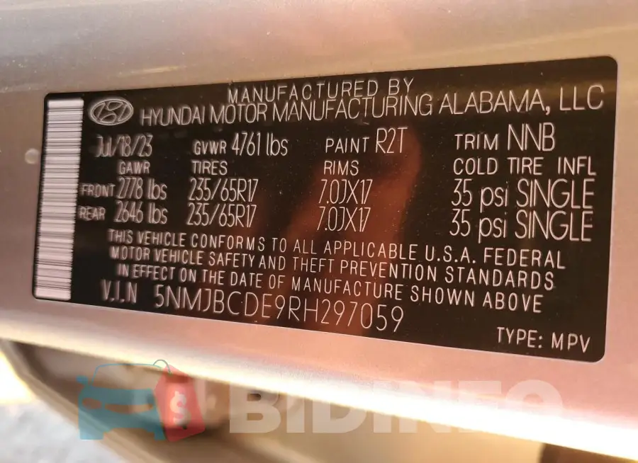 5NMJBCDE9RH297059 Photo# 14