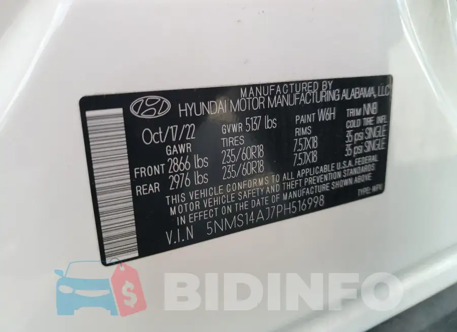 5NMS14AJ7PH516998 Photo# 14