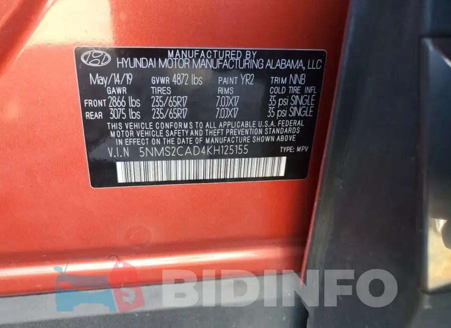 5NMS2CAD4KH125155 Photo# 14