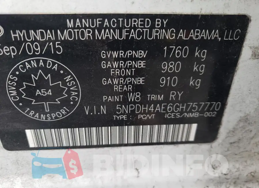 5NPDH4AE6GH757770 Photo# 13