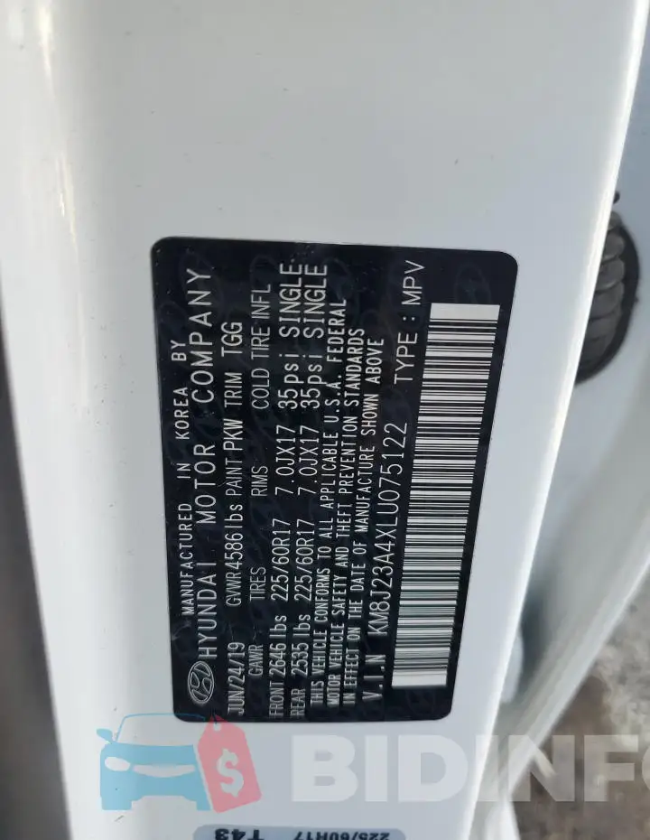 KM8J23A4XLU075122 Photo# 13