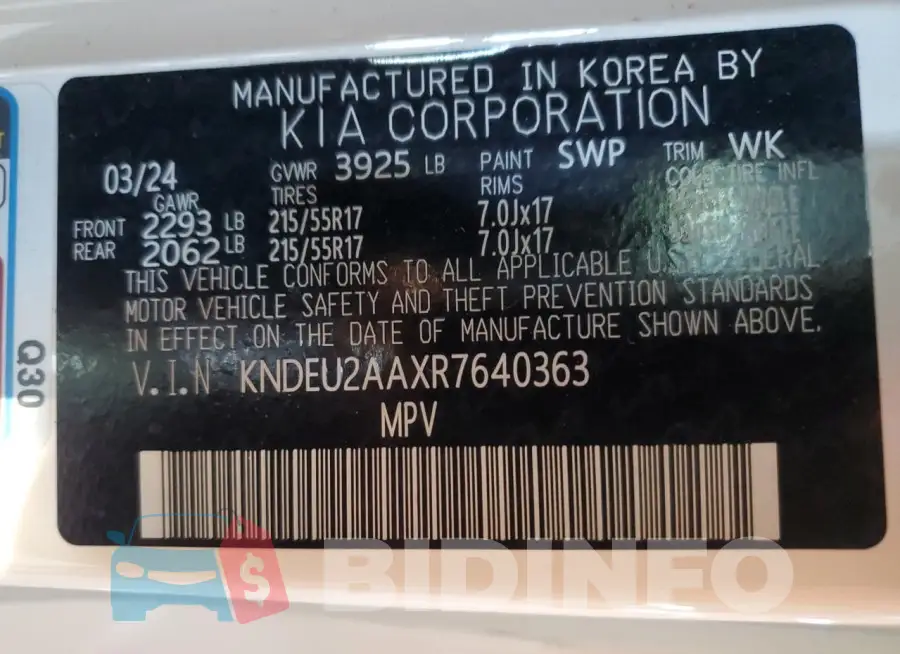 KNDEU2AAXR7640363 Photo# 12