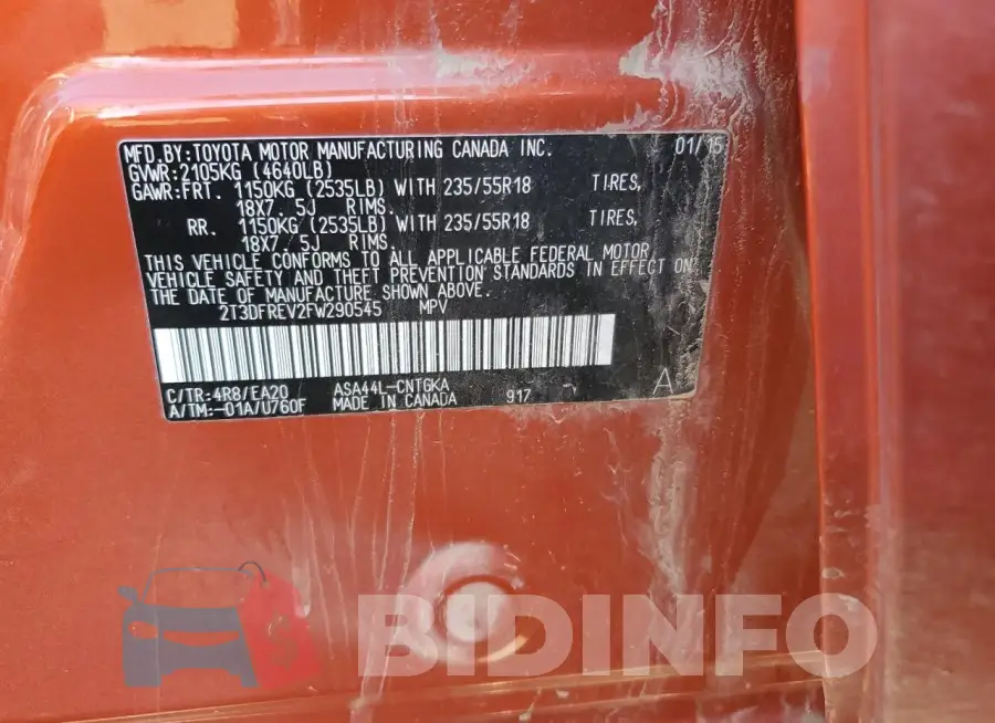2T3DFREV2FW290545 Photo# 12