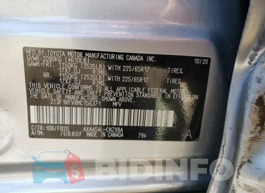 2T3F1RFVXMC156371 Photo# 13