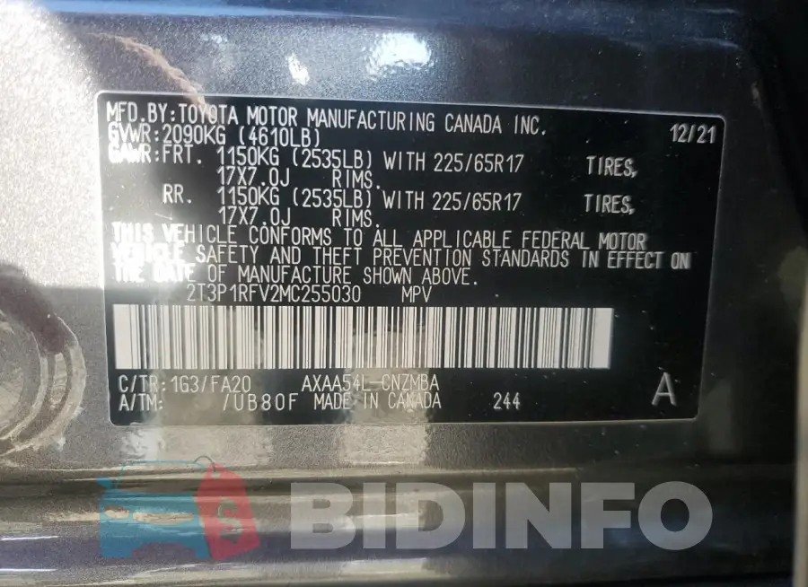 2T3P1RFV2MC255030 Photo# 13