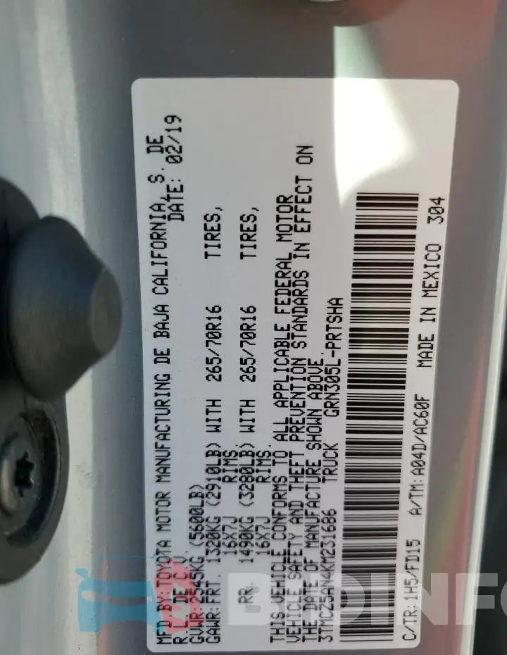 3TMCZ5AN4KM231686 Photo# 12