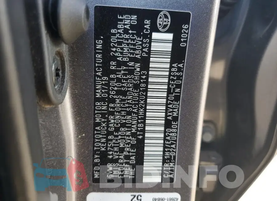 4T1B11HK2KU218143 Photo# 12