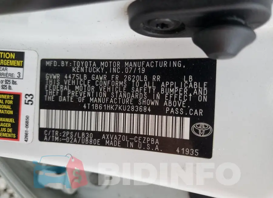 4T1B61HK7KU283684 Photo# 12