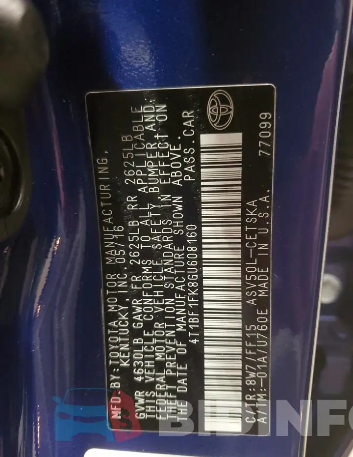 4T1BF1FK8GU608160 Photo# 14