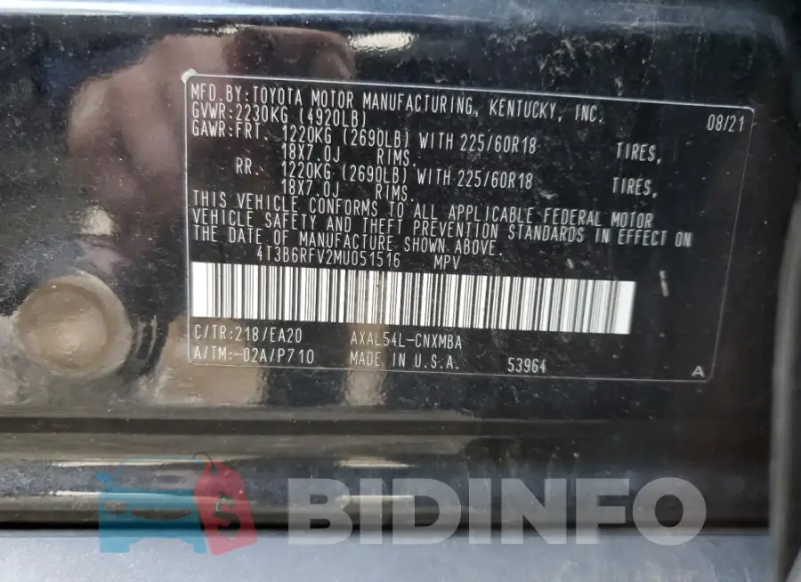 4T3B6RFV2MU051516 Photo# 13