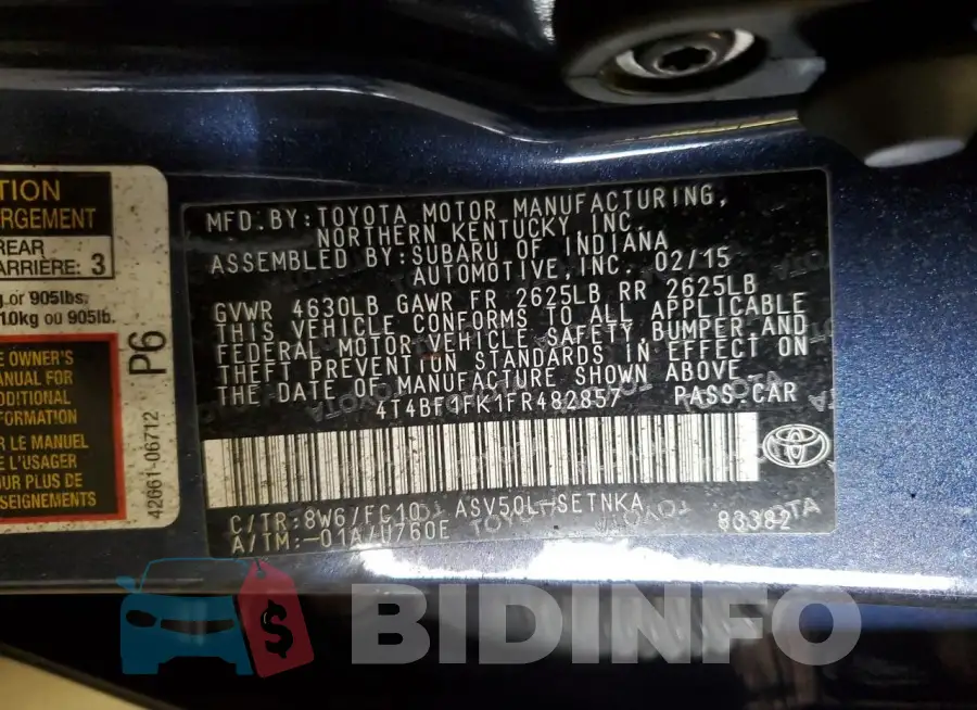 4T4BF1FK1FR482857 Photo# 12