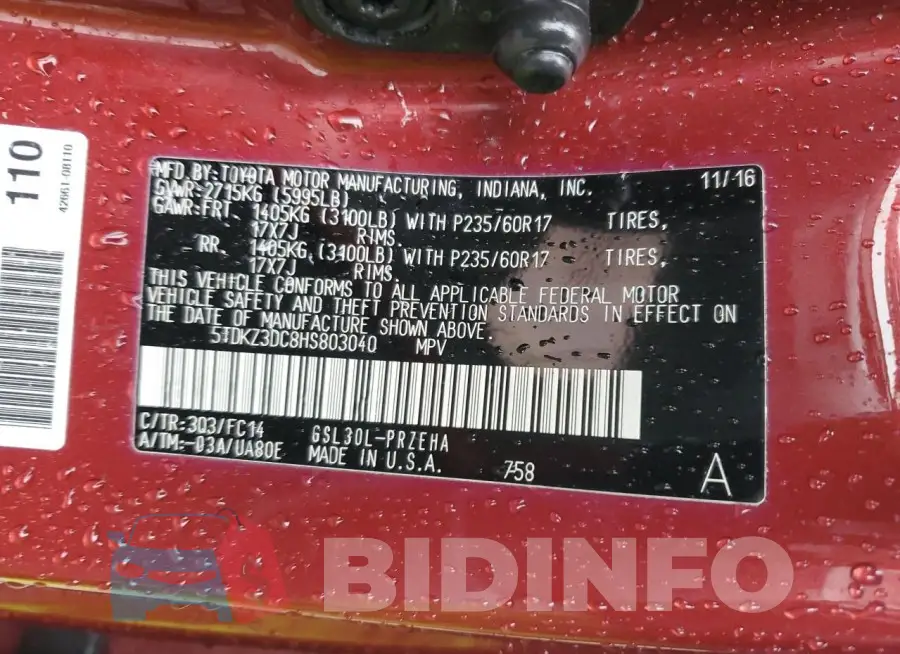 5TDKZ3DC8HS803040 Photo# 13