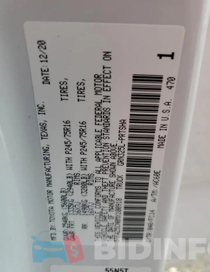 5TFAZ5CN0MX100918 Photo# 12