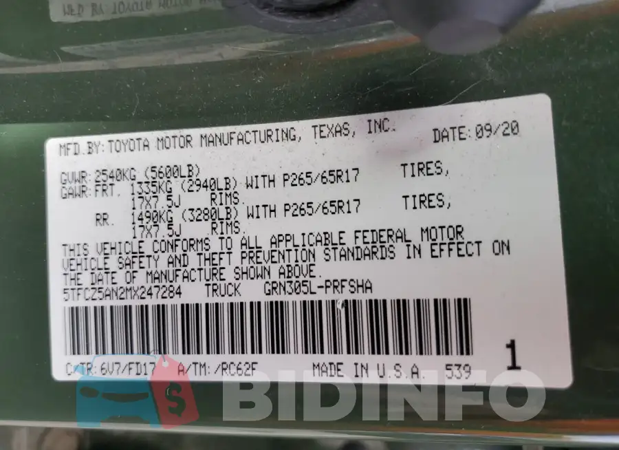 5TFCZ5AN2MX247284 Photo# 13