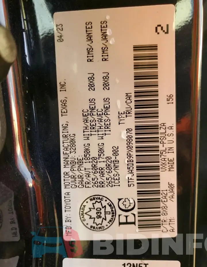 5TFJA5DB9PX098070 Photo# 12