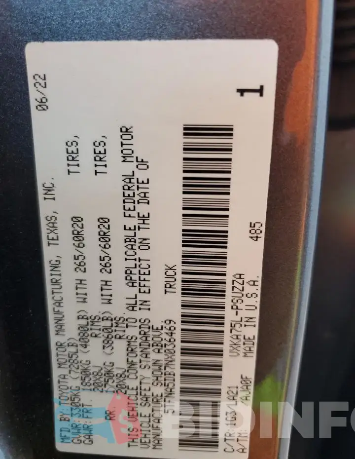 5TFNA5DB7NX036469 Photo# 12