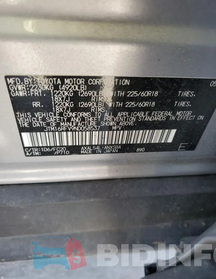 JTM16RFV9ND058537 Photo# 14