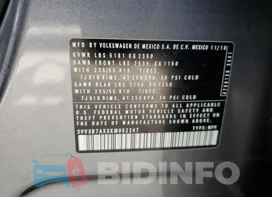 3VV3B7AXXKM052247 Photo# 13