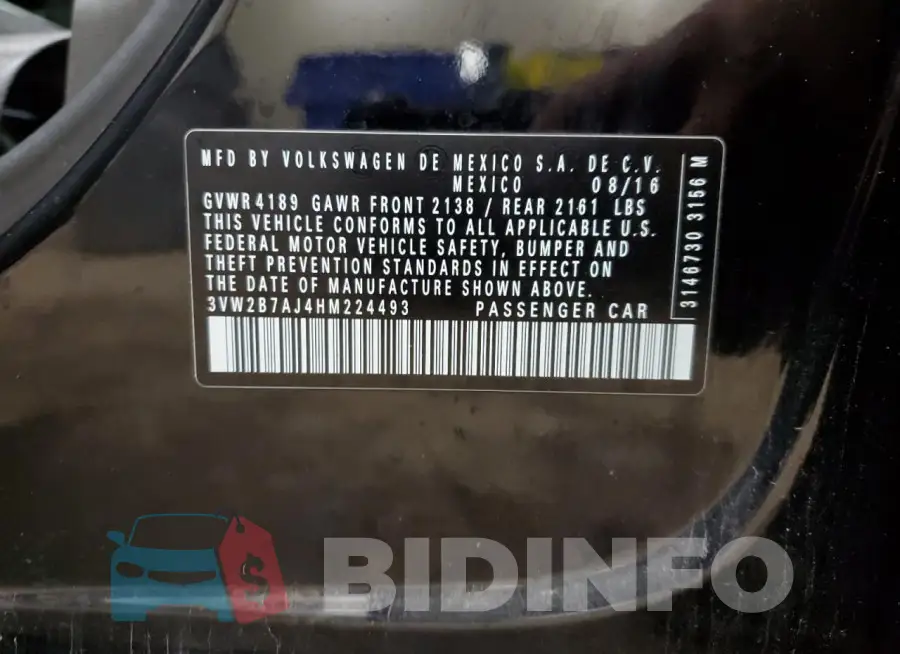 3VW2B7AJ4HM224493 Photo# 13
