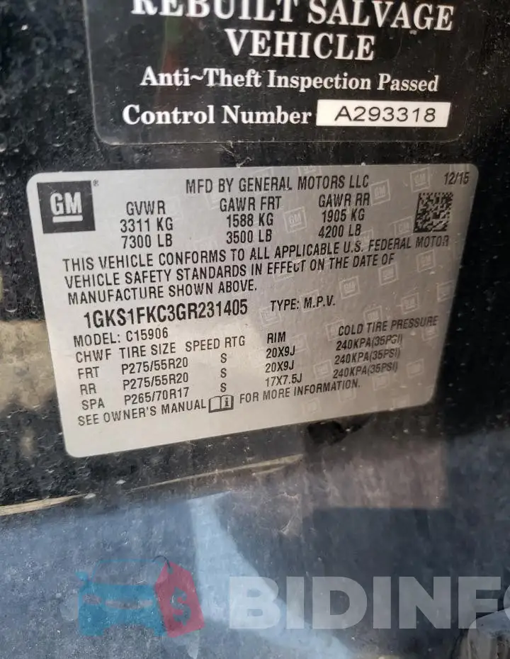 1GKS1FKC3GR231405 Photo# 13