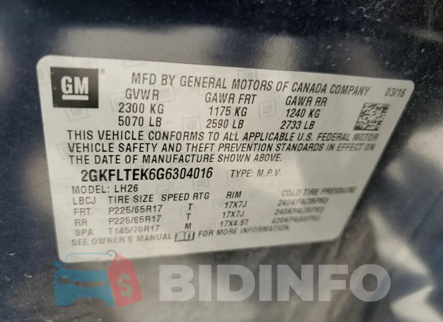 2GKFLTEK6G6304016 Photo# 12