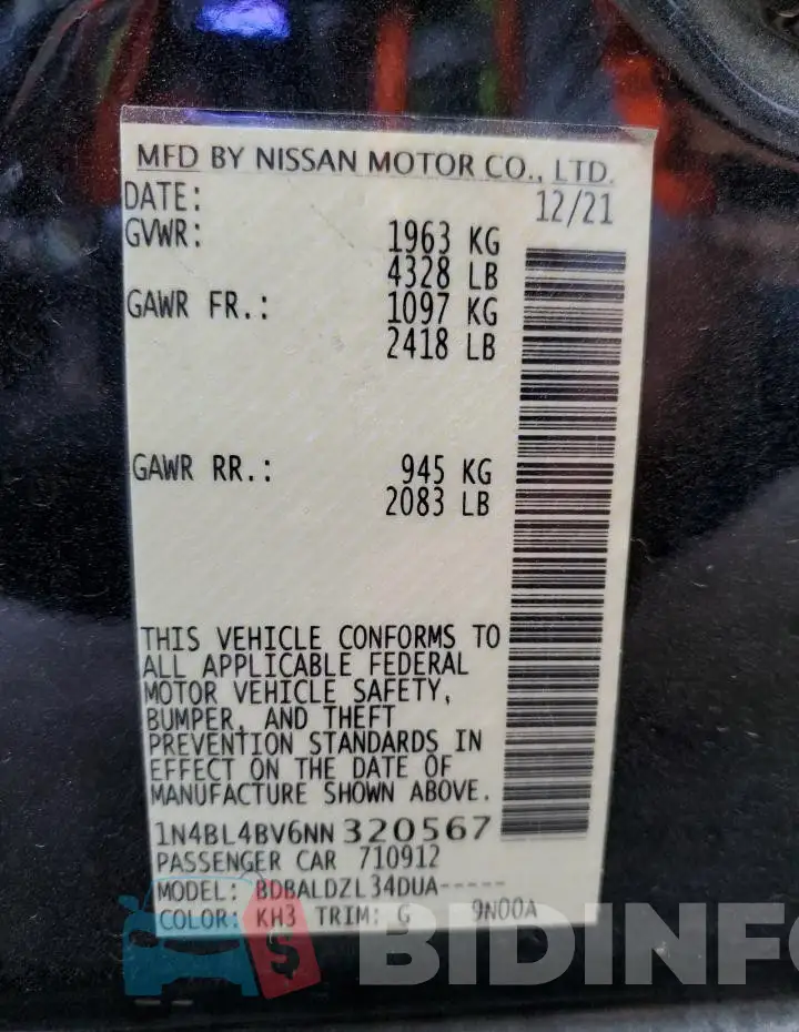 1N4BL4BV6NN320567 Photo# 12