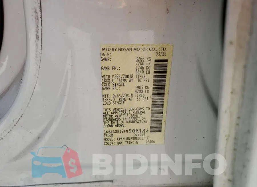 1N6AA0EJ2FN506182 Photo# 12